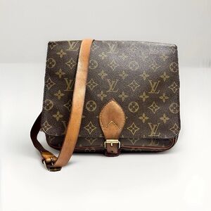 Vintage Louis Vuitton Cartouchiere Shoulder Bag MM Brown Leather